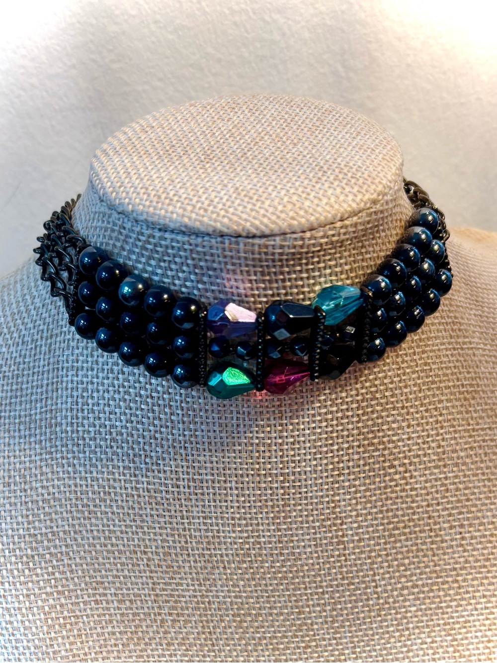 Vintage Jewel Tone Romantic Goth Beaded Choker Necklace Heirloom - Picture 8 of 15